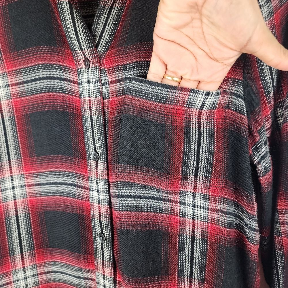 Madewell Button Up Flannel Shirt Top Blouse Black Red White Size XS - Picture 10 of 15